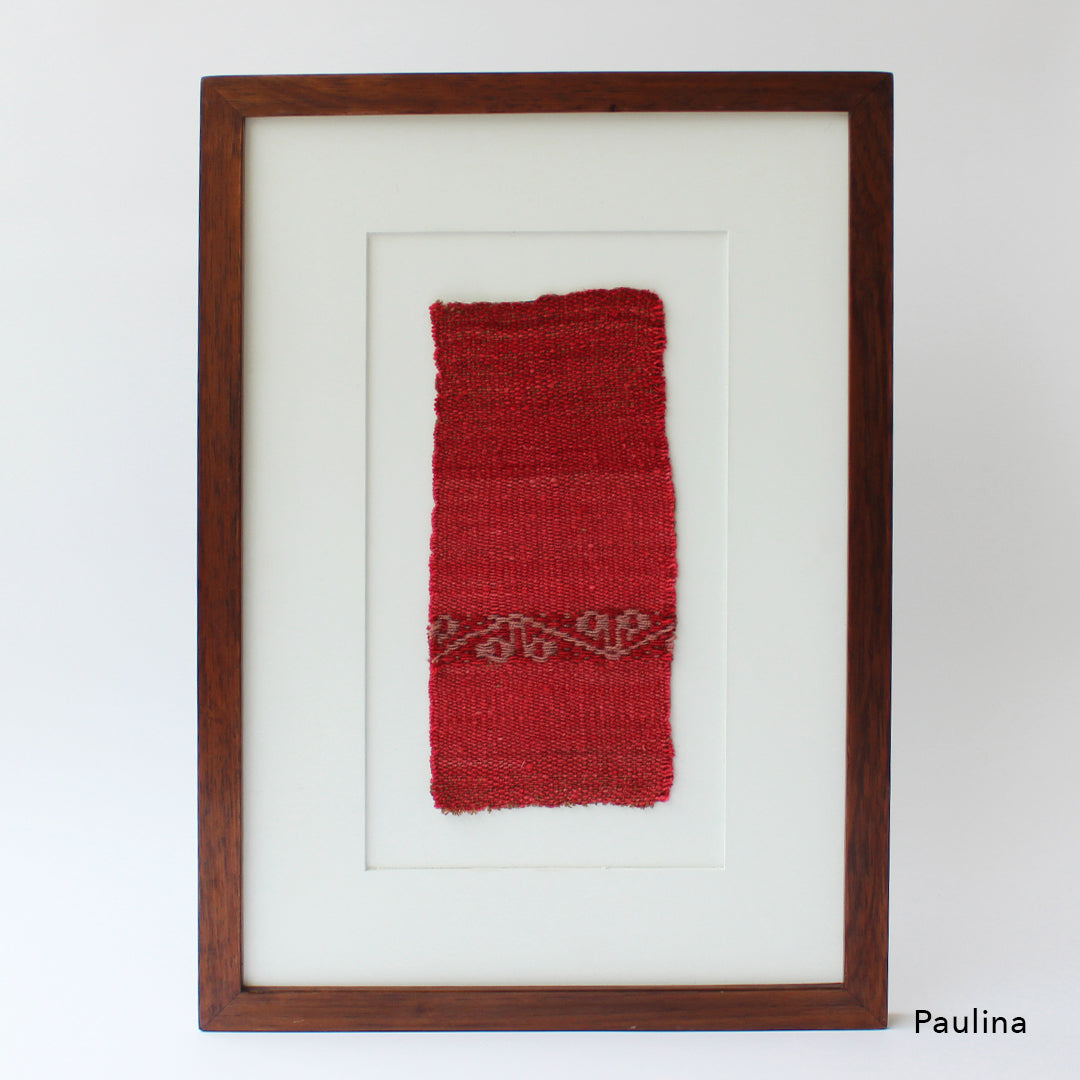 rotes Ethno Bild mit Holzrahmen, traditionelles handgemachtes Stoffstück aus Peru, A3